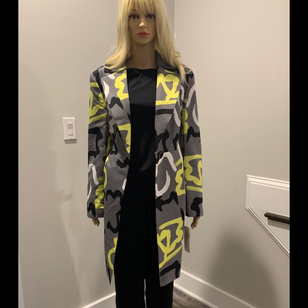 Evan Picone gray long jacket in abstract print